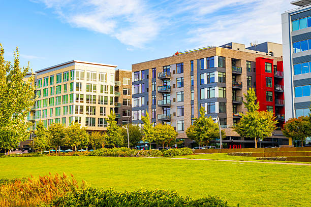 istock Modern Downtown Streetscape Featuring Mixed-Use Residential and Office Buildings. 2244663966