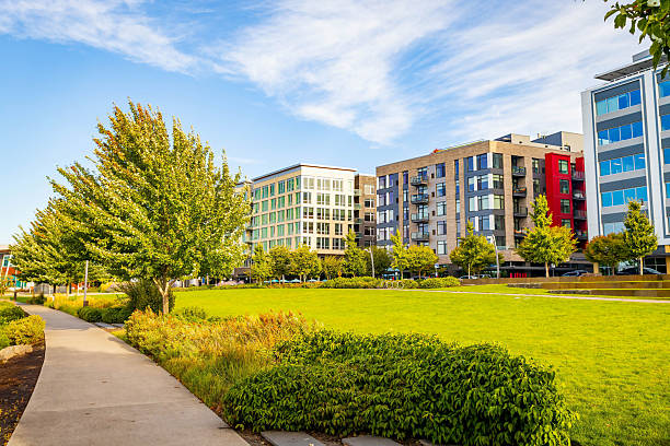 istock Modern Downtown Streetscape Featuring Mixed-Use Residential and Office Buildings. 2244664094