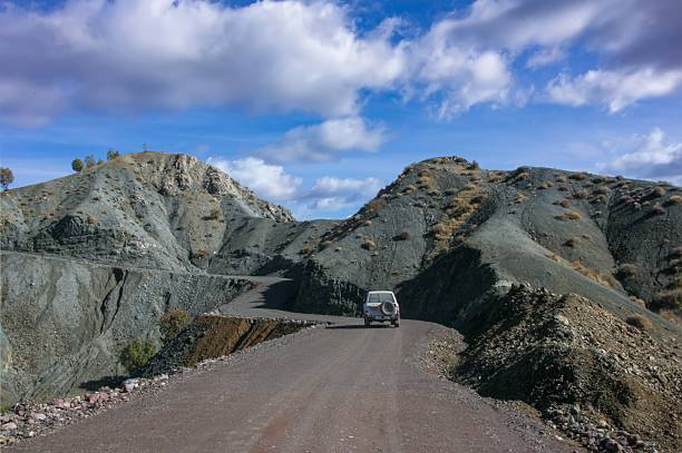 A winding, unpaved road traversing a steep in Kurdistan