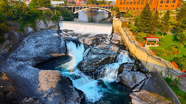 istock Majestic Spokane River Falls at Downtown during Golden Sunrise. 2244670720