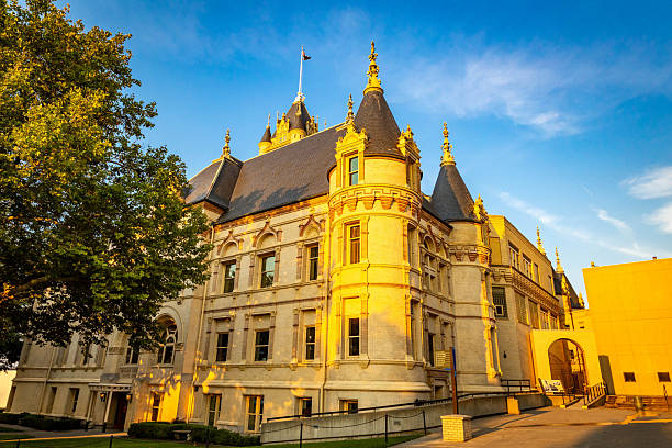 Spokane, WA, USA - September 02, 2025: The Spokane County Courthouse, a historic 1895 French Renaissance and Chateauesque-style building with its prominent central tower, captured at sunrise