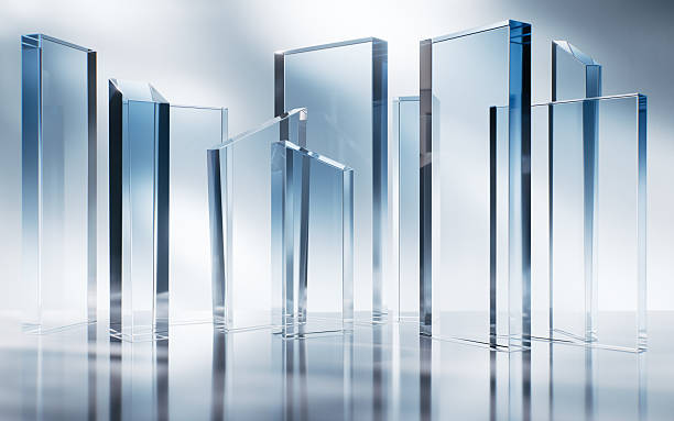 Transparent blue cube glass geometries background, 3d rendering. 3D illustration.