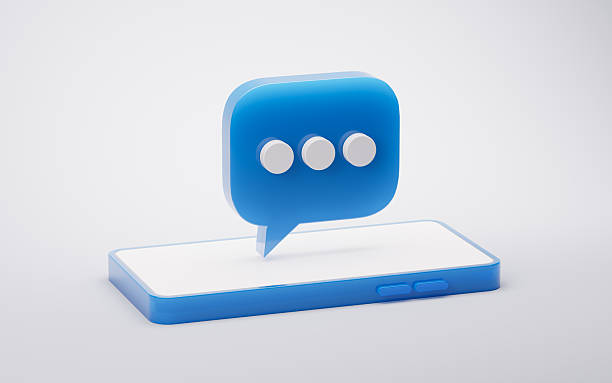 istock Message icon on the mobile phone with blue glass material, 3d rendering. 2244675766