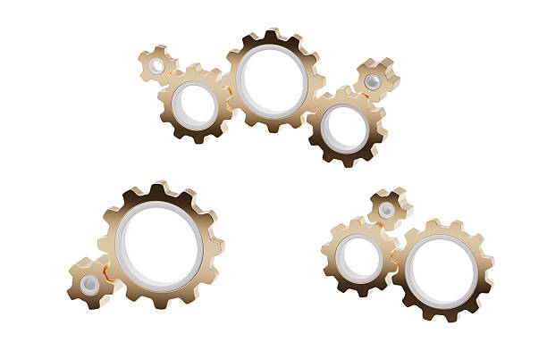 Mechanical golden gears with industry technology, 3d rendering. 3D illustration.