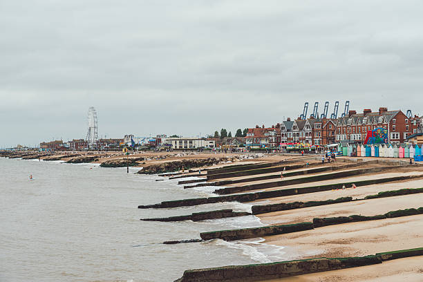 The beach at the English seaside town of Frinton, Essex - viewed after a summer storm
