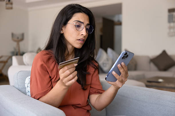 istock Concerned young Latin bank client woman getting financial problems 2244686200