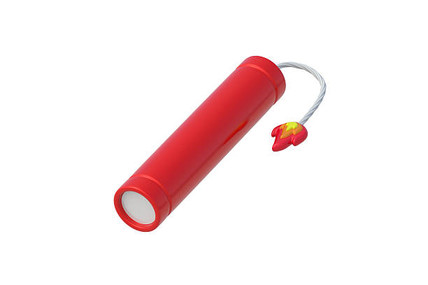 Single dynamite isolated on white background. Tnt bomb. Explosive stick. Military weapon. 3d render
