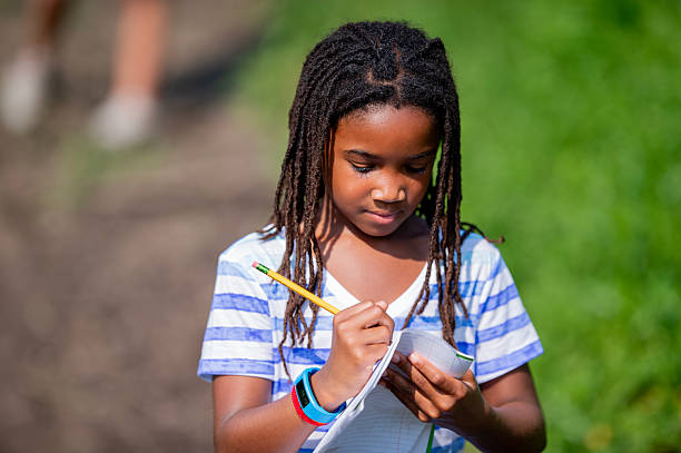 istock Young Black Girl Writes in Notebook Outdoors, Studying in a Sunny Park Setting During Summer Afternoon 2244688588