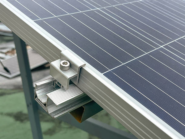 istock Aluminuim solar mounting holder on rooftop. 2244696168
