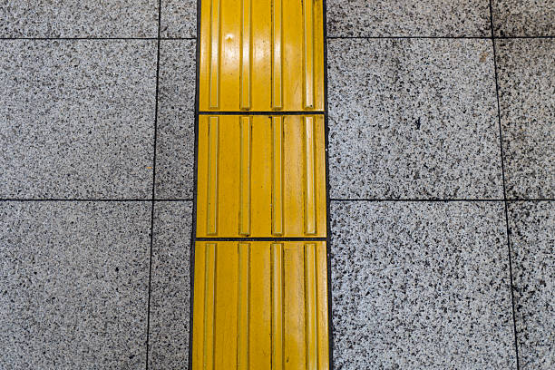 Minimal Background with Yellow Tactile Paving on Stone Tiles
