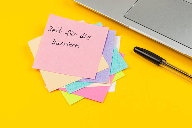 istock Motivational notes and pen on a bright yellow background for career growth 2244706450
