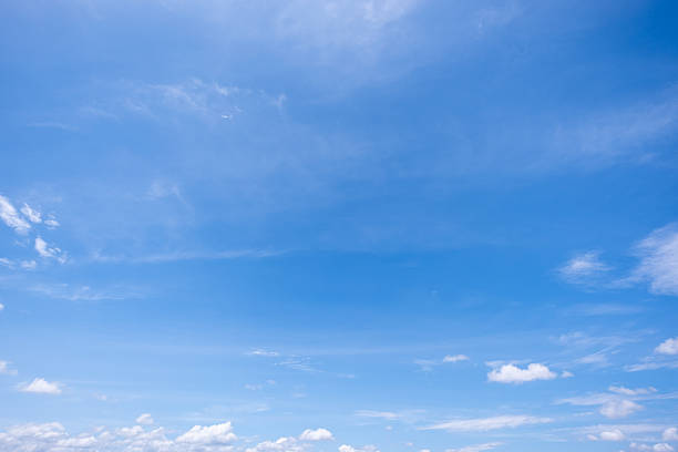 istock Panoramic view of clear blue sky and clouds, Blue sky background with tiny clouds. White fluffy clouds in the blue sky. Captivating stock photo featuring the mesmerizing beauty of the sky and clouds. 2244706494