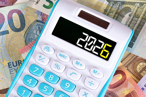 istock Euro banknotes, calculator and the year 2026 2244711189