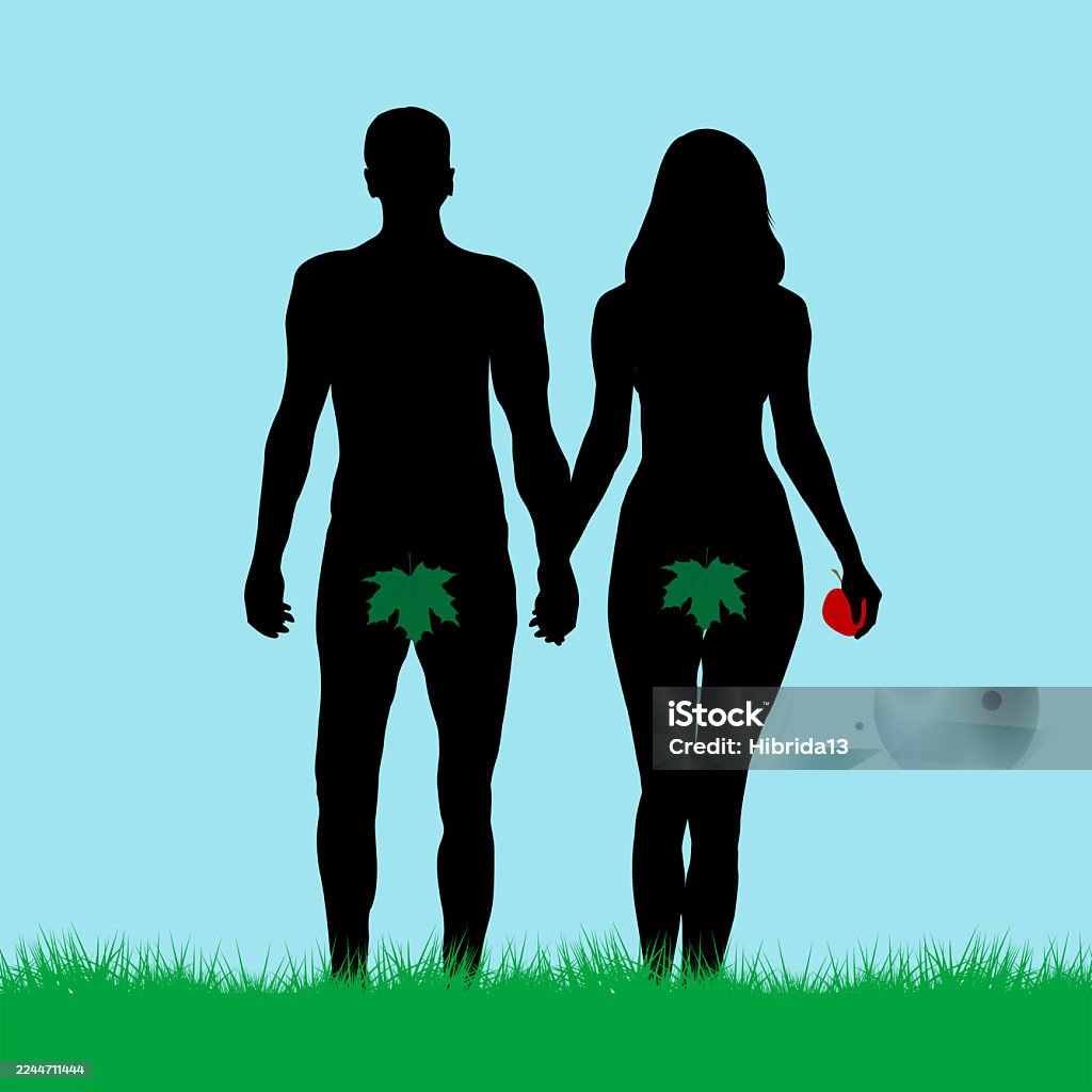 Adam and Eve silhouettes Adam and Eve silhouettes. Eve holding forbidden apple fruit. Adam - Biblical Figure stock illustration Adam and Eve silhouettes Adam and Eve silhouettes. Eve holding forbidden apple fruit. Adam - Biblical Figure stock illustration