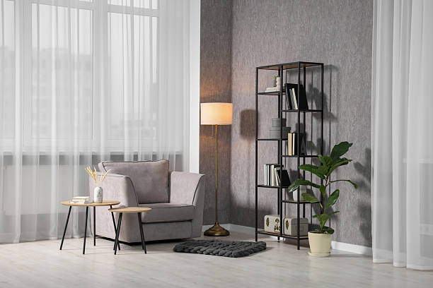 istock Home renovation. Room interior with stylish gray wallpaper on wall 2244715877