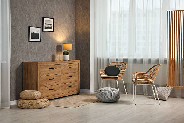istock Home renovation. Room interior with stylish gray wallpaper on wall 2244715939
