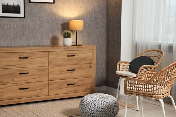 istock Home renovation. Room interior with stylish gray wallpaper on wall 2244715946