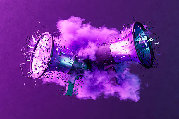 istock Black Friday Sale Megaphones with Smoke on Neon Lighting Black Background 2244716442