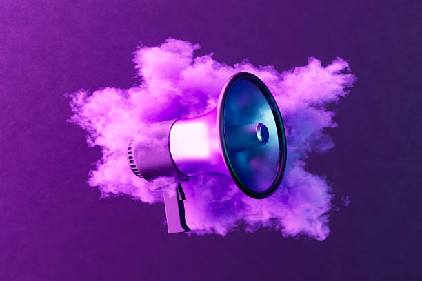 Black Friday Sale Megaphone with Smoke on Neon Lighting Black Background