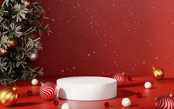 istock Christmas festive setting with white display pod and ornaments. 3D render illustration 2244724974