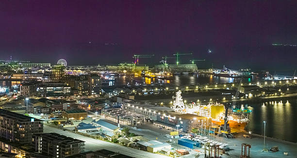 Cape Town harbour with the V & A Waterfront seen here in the evening.