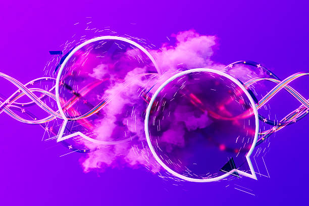 istock Speech Bubbles with Cloud and Glowing Neon Lines on Purple Background 2244737350