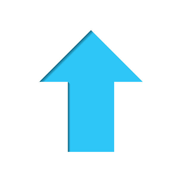 istock Up arrow. Icon cut out on white paper with blue background 2244737516