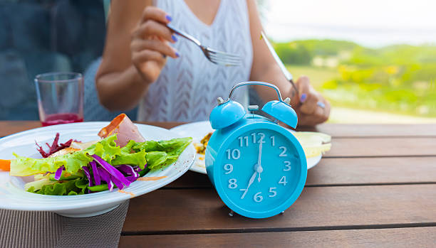 istock Healthy Meal with Time Schedule by the Intermittent Fasting Clock 2244737919