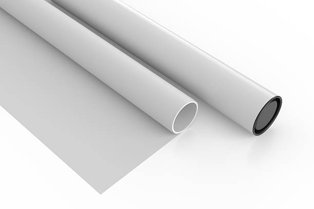 istock 3D Realistic white tube mockup with cap and rolled white poster, isolated. Blank plastic or paper tube for showcasing artwork, poster, shipping posters, artwork, documents or parcel packaging 2244738726
