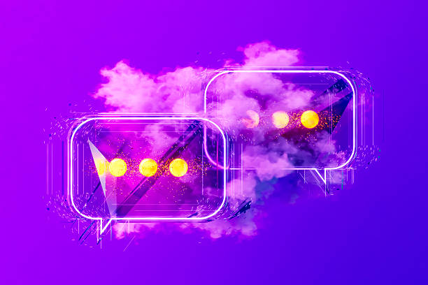 istock Speech Bubbles with Cloud on Neon Lighting Purple Background 2244739431