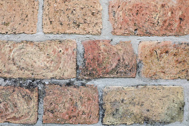 Old Red Brick Wall With Weathered Surface And Cracked Mortar, Showing Aged Texture And Rustic Architectural Detail Suitable For Backgrounds And Design Concepts.