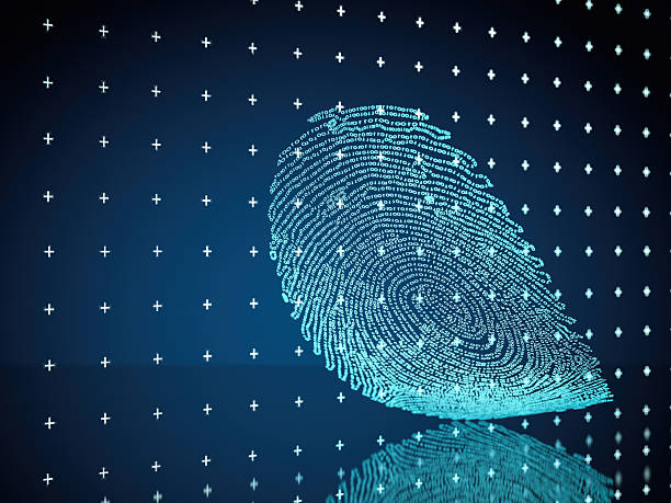 istock Digital Fingerprint Biometric Security on a Reflective Dark Blue Background 2244739615