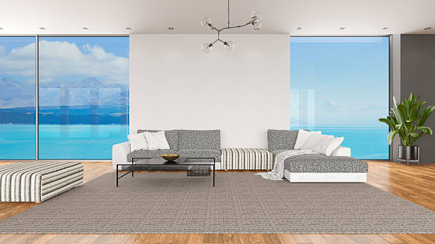 istock Luxury Living Room with Panoramic Sea View and Modern Sofa 2244740057