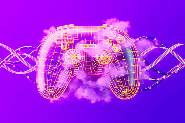 istock Game Controller Joystick with Fog on Neon Lighting Purple Background. Game Console or Computer Gamin 2244741177