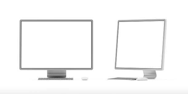 istock Computer monitor mockup concept with keyboard and mouse for realistic product display and digital presentation on white background. 3D Rendering 2244742154