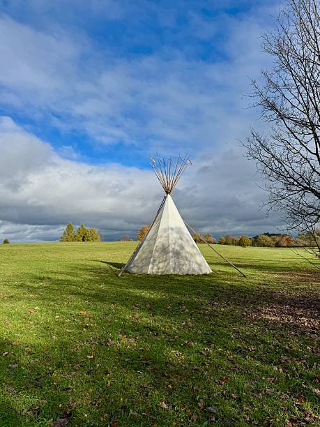 istock White Tipi Standing in Green Field Under Dramatic Sky 2244743255
