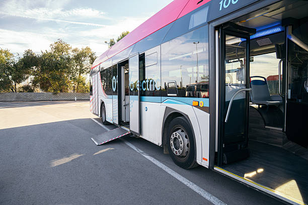 istock Electric public bus showing wheelchair ramp for accessibility 2244746231