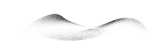 Grain dot wave background. Halftone mountain landscape. Abstract black and white dotted silhouette of hill range on white with soft gradient effect and stippling texture. Vector illustration.