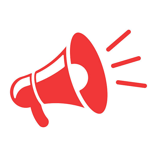 Bold red megaphone icon symbolizing attention, communication, and public announcement. Ideal for marketing materials, protest posters, alert graphics, and advertising campaigns. Clean and minimal vector style suitable for both digital and print design projects. megaphone, loudspeaker, announcement, red, communication, attention, alert, speaker, vector, icon, marketing, protest, advertising, broadcast, sound, signal, symbol, awareness, campaign, social media, design