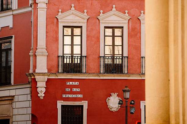 A colorful facade in Plaza de San Francisco, Seville, Spain