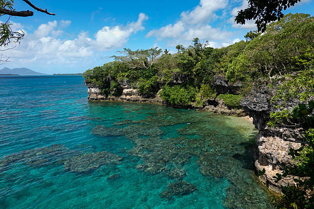 The turquoise seas of the northern coastline of the island of Efate, Vanuatu