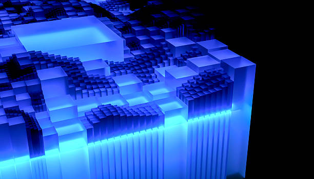istock Blue glowing futuristic cubes forming an abstract landscape 2244752740