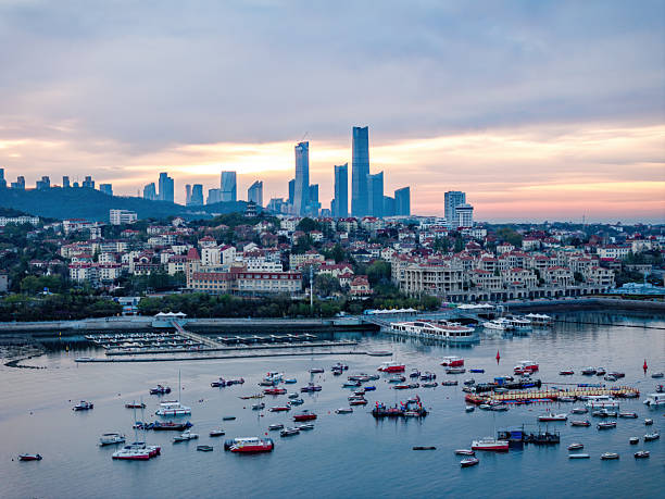 Sunrise and sunset along the Qingdao coastline