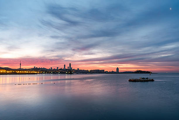 Sunrise and sunset along the Qingdao coastline