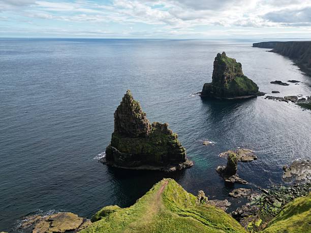 Drone View of the Duncansby Sea Stacks and wild and rugged coastline of Caithness in the Scottish Highlands