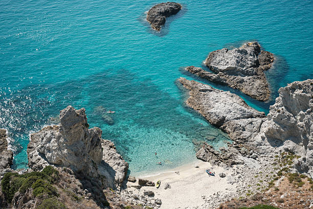 istock Scenic rocky coastline and small sandy beach with turquoise water near Capo Vaticano, southern Italy. 2244783473