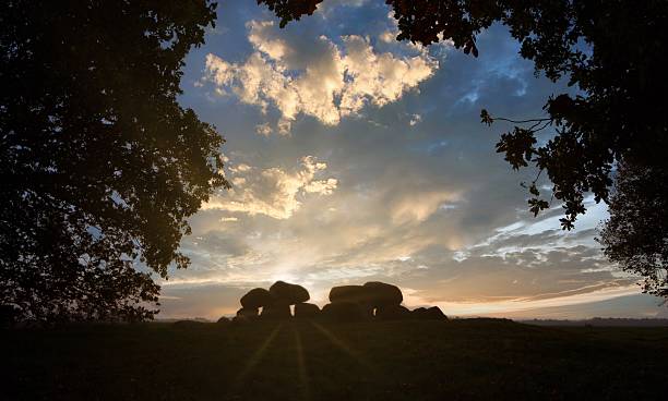 Old stone cross in the forest, Czech Republic Karlovy Vary, full frame horizontal composition with copy space