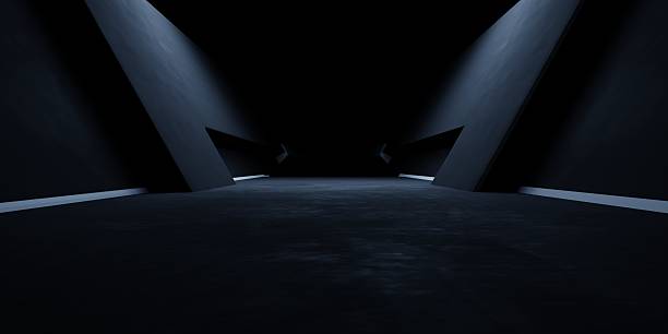 istock 3d rendering of white neon glowing spaceship corridor hallway dark background. Scene for advertising, showroom, technology, future, modern, E sport, game, garage. Sci Fi Illustration. Product display 2244786572