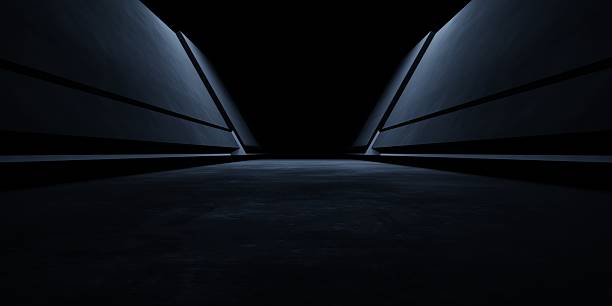 istock 3d rendering of white neon glowing spaceship corridor hallway dark background. Scene for advertising, showroom, technology, future, modern, E sport, game, garage. Sci Fi Illustration. Product display 2244786573