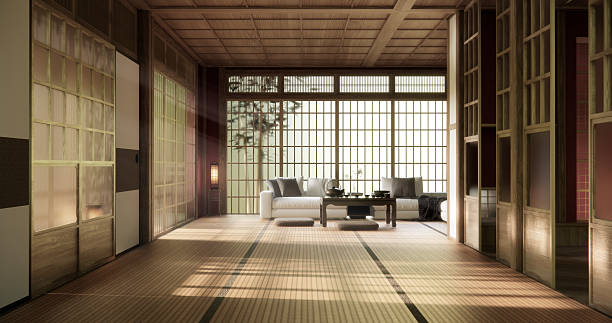 istock The interior color Red room inteior with tatami mat floor.3D rendering 2244792780